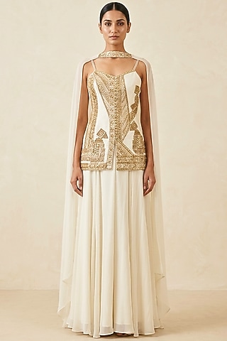 White Georgette Sharara Set by Two Sisters By Gyans