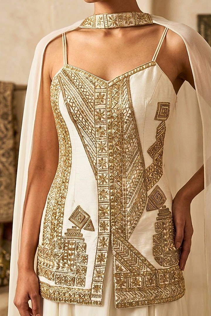 White Georgette Wedding Sharara Set by Two Sisters By Gyans at Pernia's Pop Up Shop