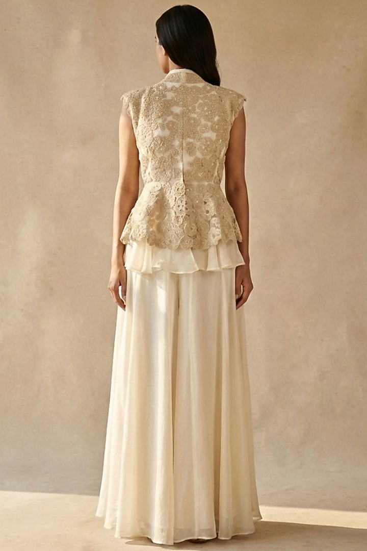 White Organza Tiered Ruffled Skirt Set by Two Sisters By Gyans at Pernia's Pop Up Shop