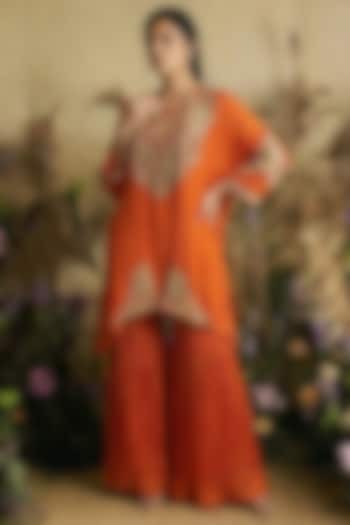 Burnt Orange Chiffon Wedding Sharara Set by Two Sisters By Gyans at Pernia's Pop Up Shop