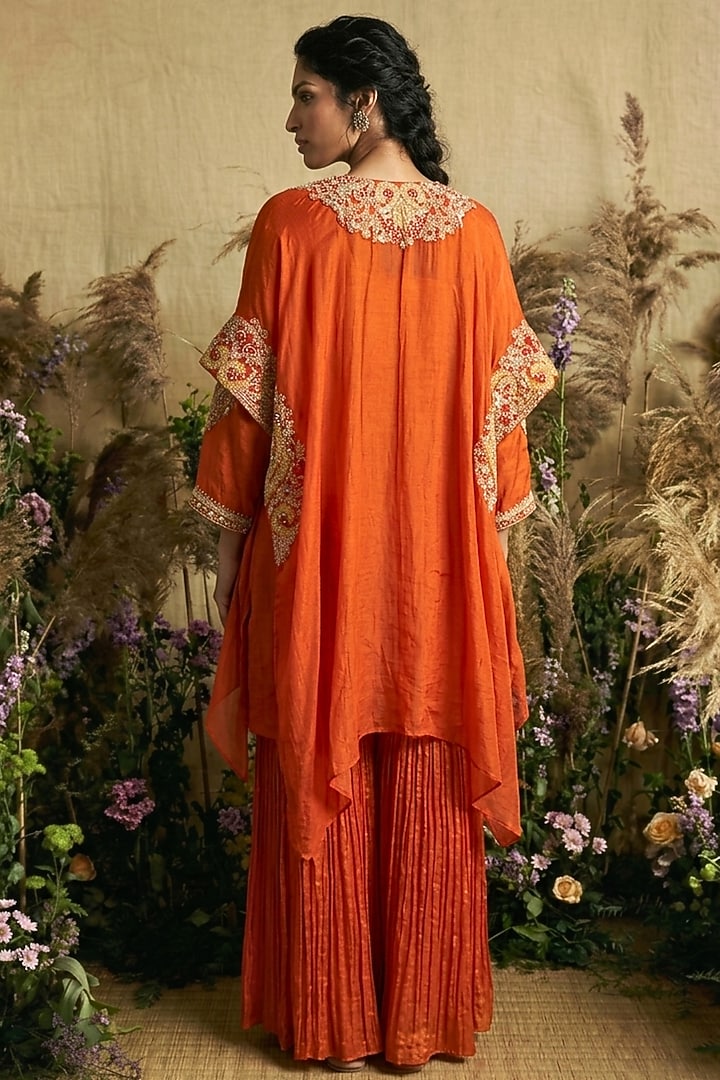 Burnt Orange Chiffon Wedding Sharara Set by Two Sisters By Gyans at Pernia's Pop Up Shop