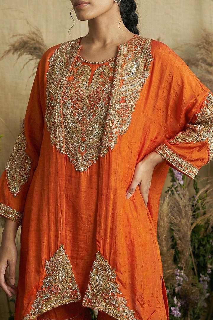 Burnt Orange Chiffon Wedding Sharara Set by Two Sisters By Gyans at Pernia's Pop Up Shop