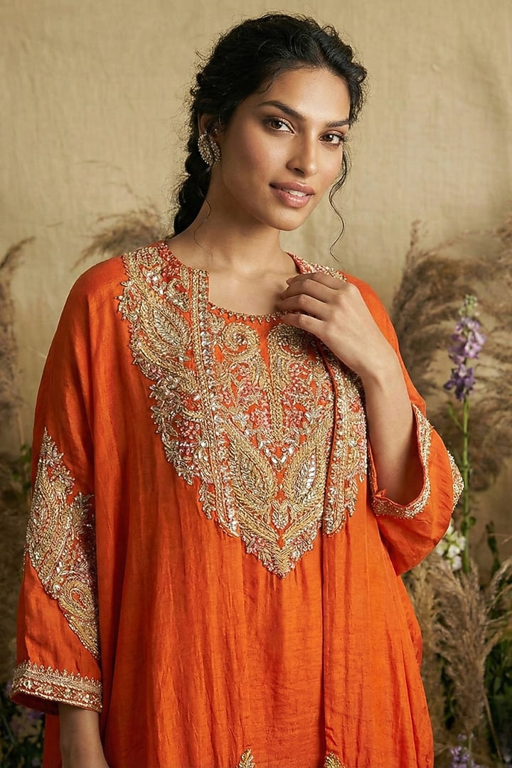 Burnt Orange Chiffon Wedding Sharara Set by Two Sisters By Gyans at Pernia's Pop Up Shop