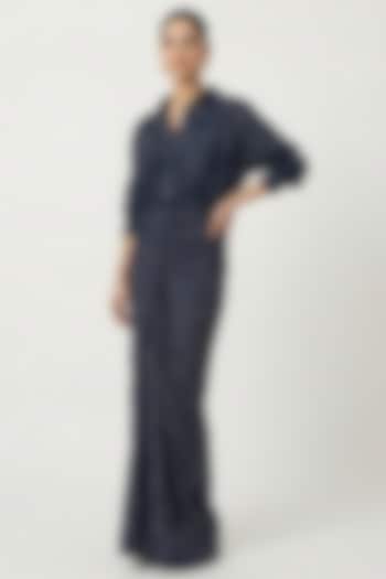 Blue Crepe Printed Wrap Skirt Set by Two Sisters By Gyans at Pernia's Pop Up Shop