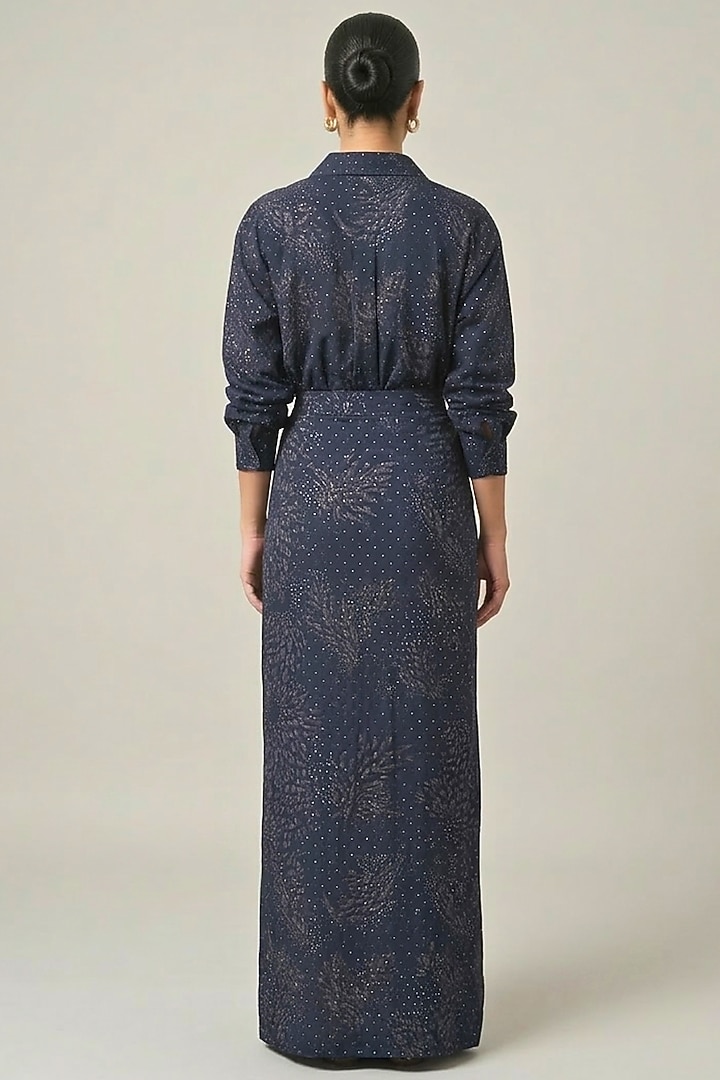 Blue Crepe Printed Wrap Skirt Set by Two Sisters By Gyans at Pernia's Pop Up Shop