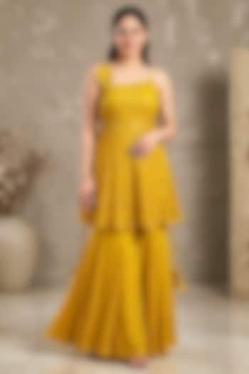 Yellow Pure Georgette Party Wear Sharara Set by Two Sisters By Gyans at Pernia's Pop Up Shop