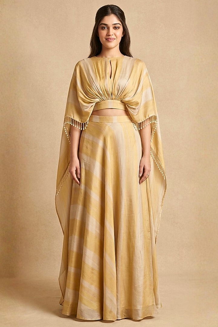 Golden Shimmer Silk Skirt Set by Two Sisters By Gyans at Pernia's Pop Up Shop