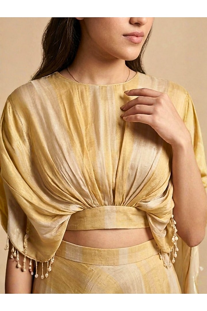 Golden Shimmer Silk Skirt Set by Two Sisters By Gyans at Pernia's Pop Up Shop