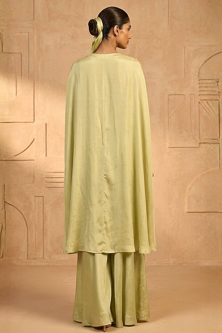 Green Chiffon Floral Embellished Cape Set by Two Sisters By Gyans at Pernia's Pop Up Shop