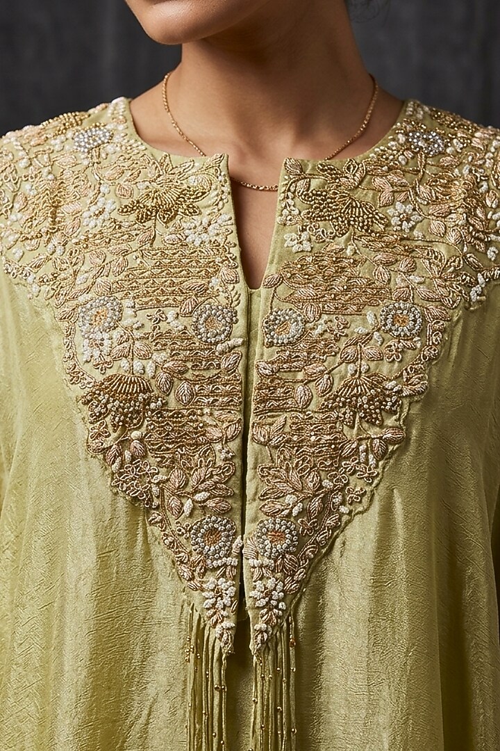 Green Chiffon Floral Embellished Cape Set by Two Sisters By Gyans at Pernia's Pop Up Shop