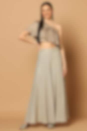 Grey Georgette Embroidered Palazzo Set by Two Sisters By Gyans at Pernia's Pop Up Shop