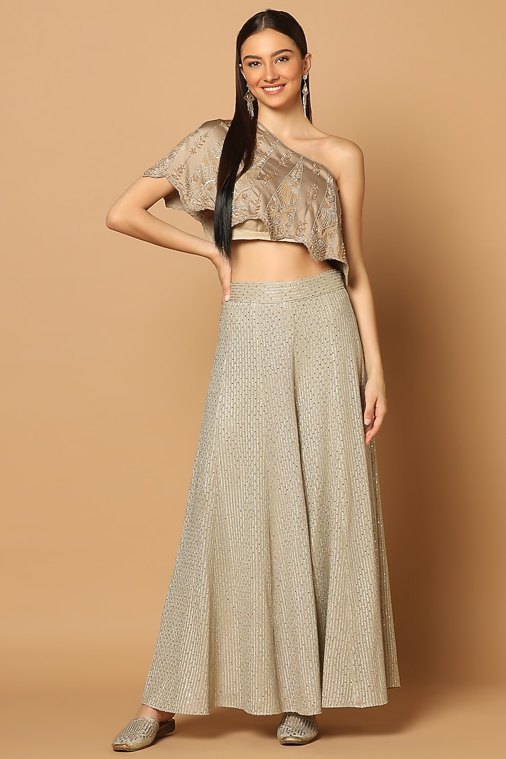 Grey Georgette Embroidered Palazzo Set by Two Sisters By Gyans at Pernia's Pop Up Shop