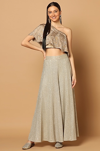 Grey Georgette Embroidered Palazzo Set by Two Sisters By Gyans