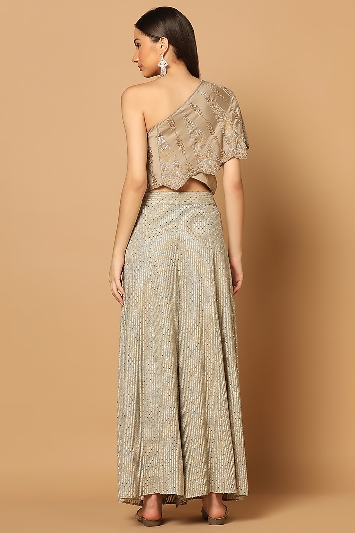 Grey Georgette Embroidered Palazzo Set by Two Sisters By Gyans at Pernia's Pop Up Shop