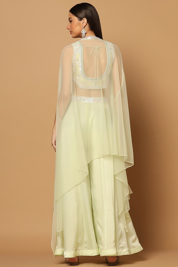 Mint Green Georgette Cape Set by Two Sisters By Gyans at Pernia's Pop Up Shop