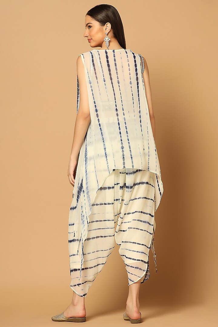 Blue & Off-White Georgette Asymmetrical Cape Set by Two Sisters By Gyans at Pernia's Pop Up Shop
