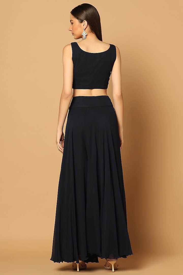 Navy Blue Silk Georgette Embellished Cape Set by Two Sisters By Gyans at Pernia's Pop Up Shop
