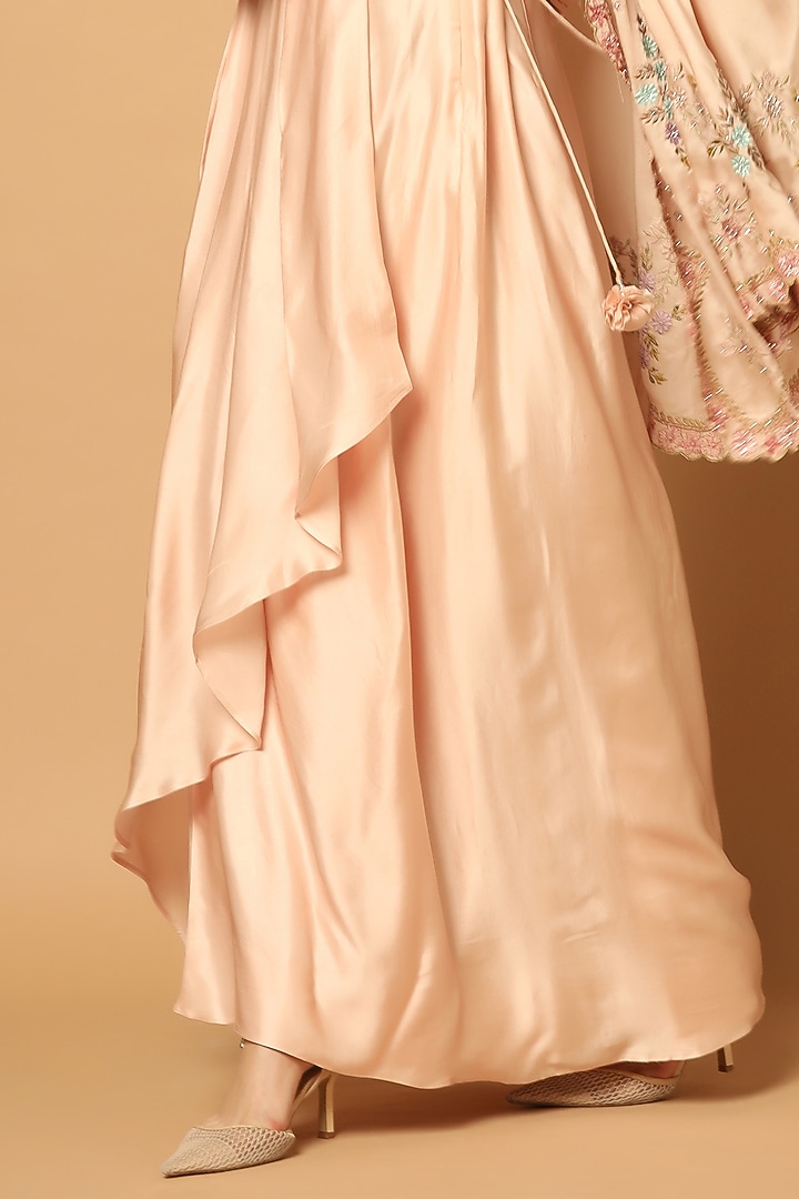 Peach Satin Hand Embroidered Cape Set by Two Sisters By Gyans at Pernia's Pop Up Shop