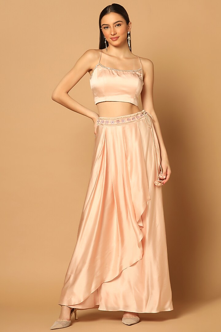Peach Satin Hand Embroidered Cape Set by Two Sisters By Gyans at Pernia's Pop Up Shop