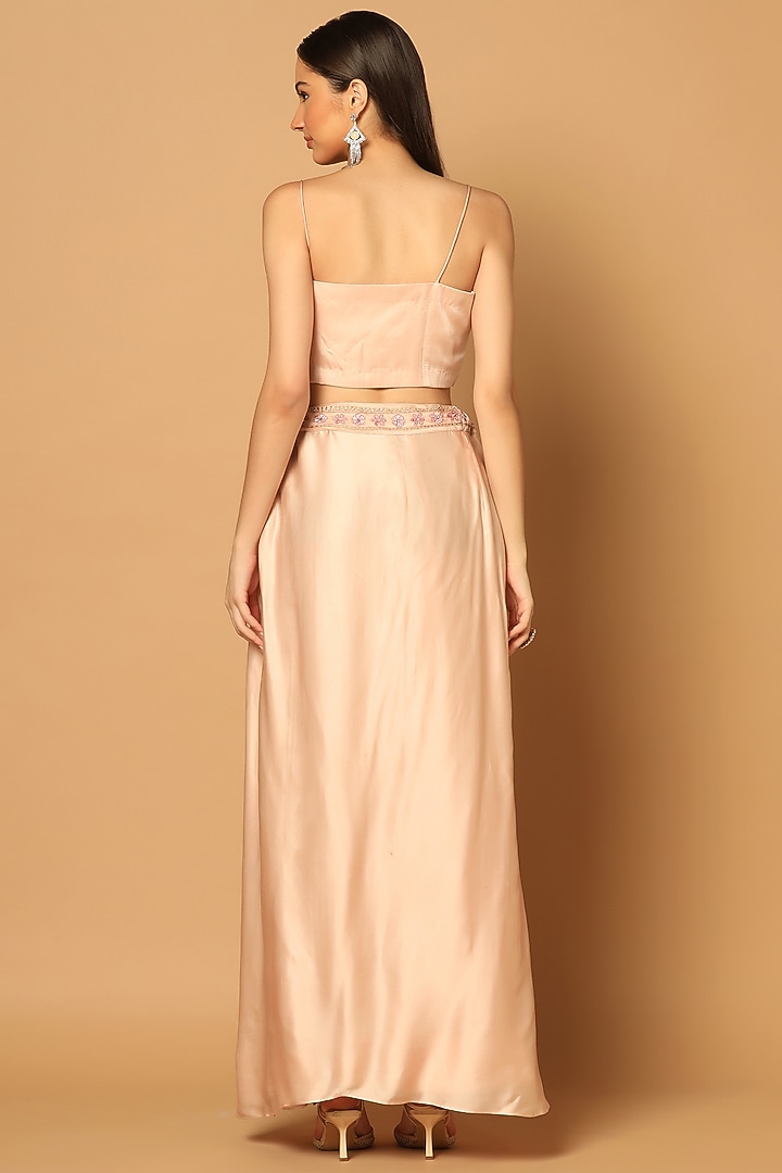 Peach Satin Hand Embroidered Cape Set by Two Sisters By Gyans at Pernia's Pop Up Shop