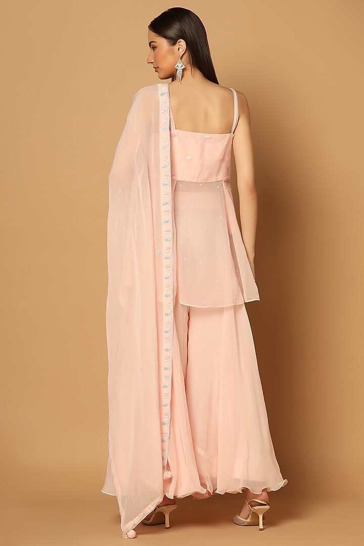 Baby Pink Silk Georgette Wedding Sharara Set by Two Sisters By Gyans at Pernia's Pop Up Shop