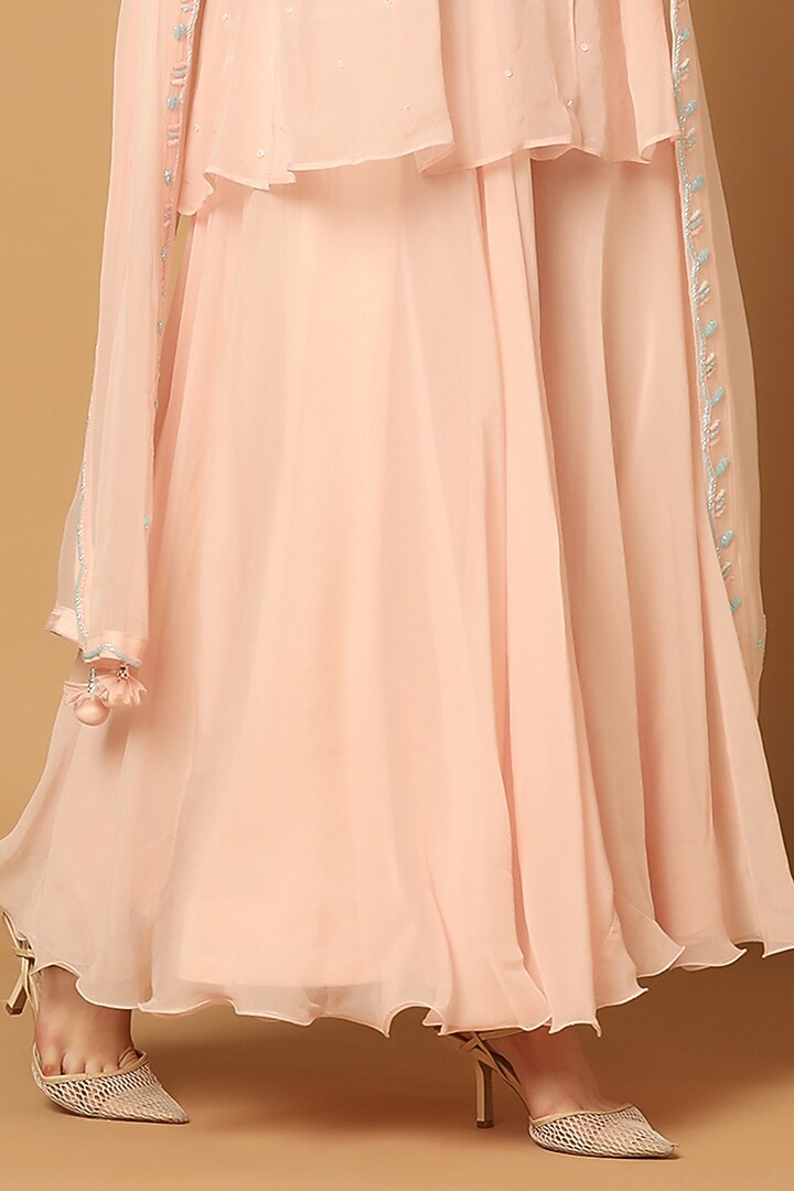 Baby Pink Silk Georgette Wedding Sharara Set by Two Sisters By Gyans at Pernia's Pop Up Shop