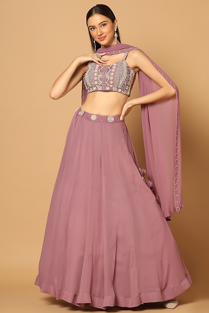 Lilac Georgette Lehenga Set by Two Sisters By Gyans