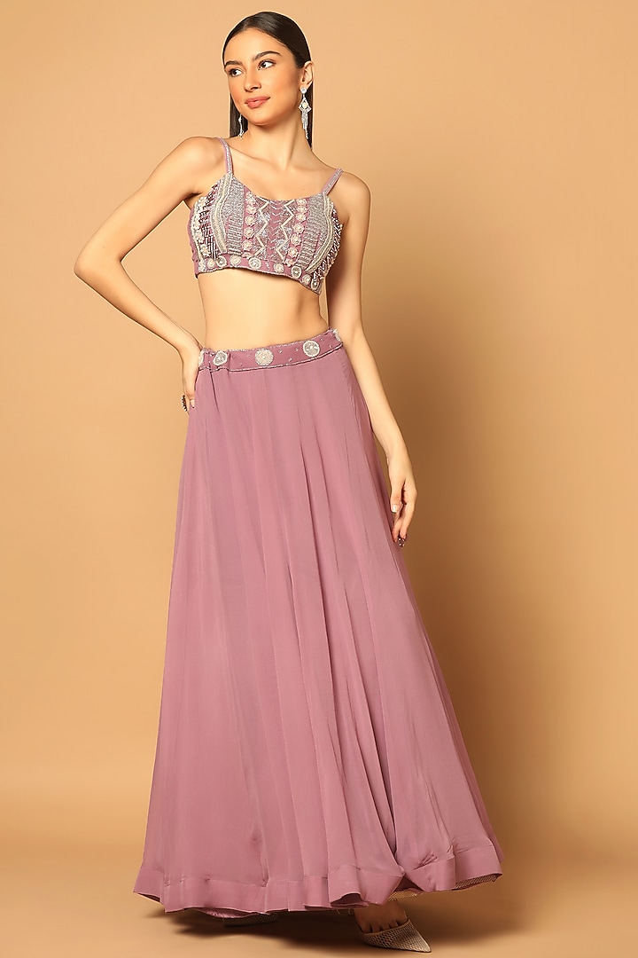 Lilac Georgette Wedding Lehenga Set by Two Sisters By Gyans at Pernia's Pop Up Shop