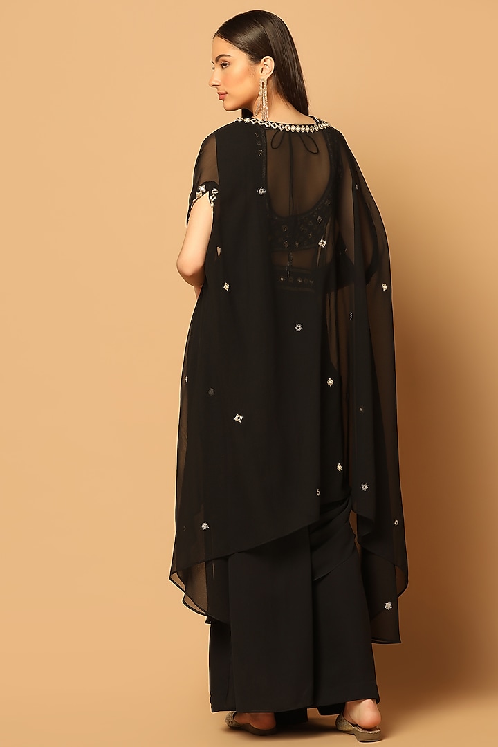 Black Georgette Embroidered Jacket Wedding Saree Set by Two Sisters By Gyans at Pernia's Pop Up Shop