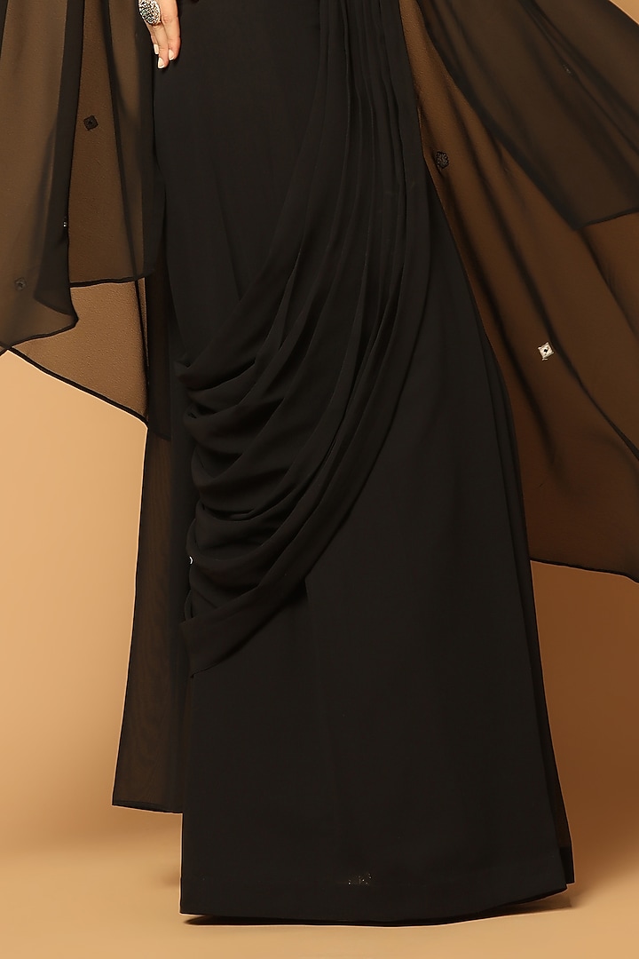 Black Georgette Embroidered Jacket Wedding Saree Set by Two Sisters By Gyans at Pernia's Pop Up Shop