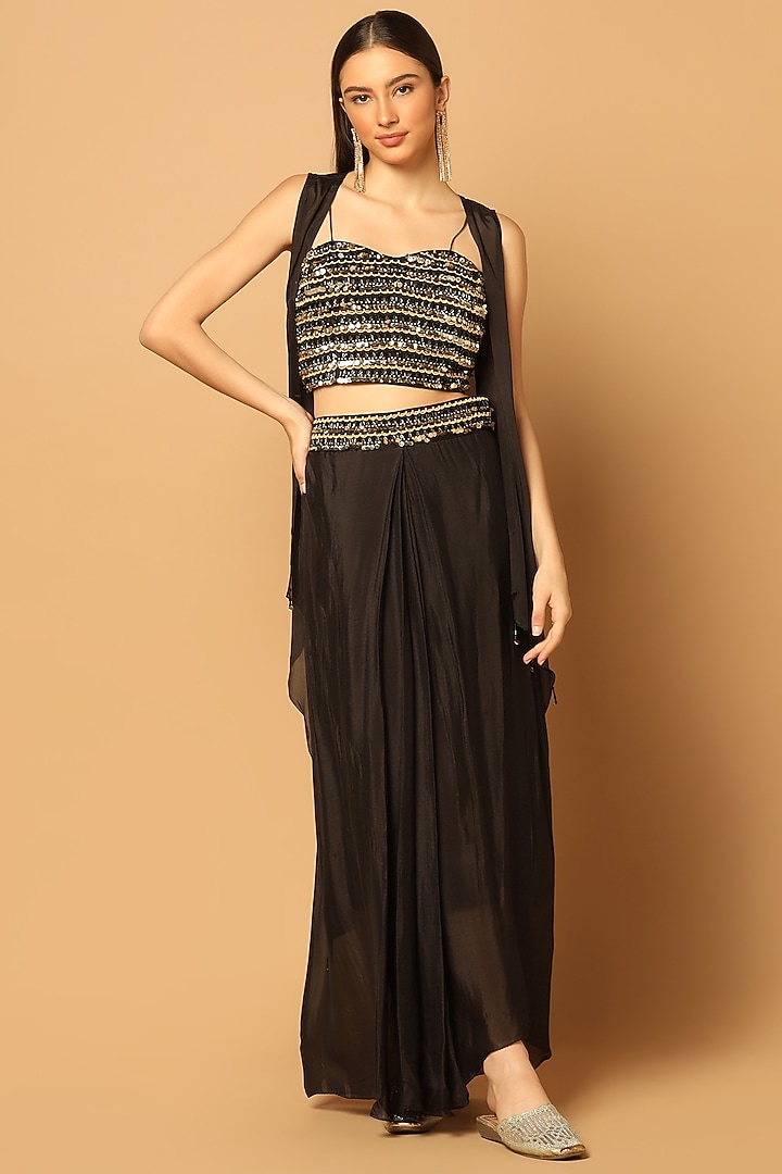 Black Chinon Hand Embroidered Skirt Set by Two Sisters By Gyans at Pernia's Pop Up Shop