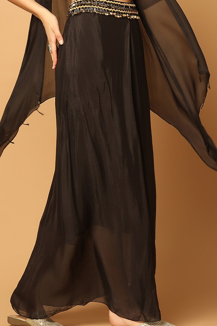Black Chinon Hand Embroidered Skirt Set by Two Sisters By Gyans at Pernia's Pop Up Shop