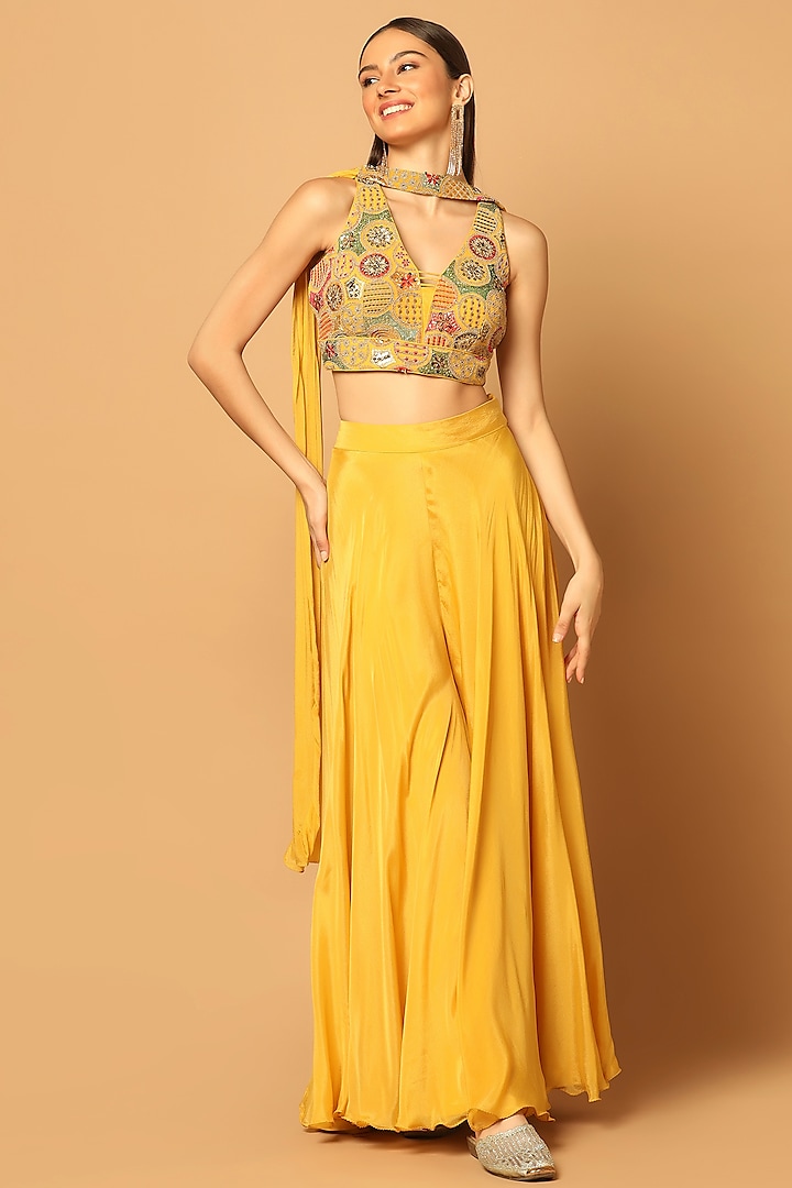 Mustard Crepe Palazzo Pant Set by Two Sisters By Gyans