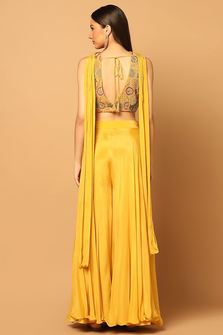 Mustard Crepe Palazzo Pant Set by Two Sisters By Gyans at Pernia's Pop Up Shop
