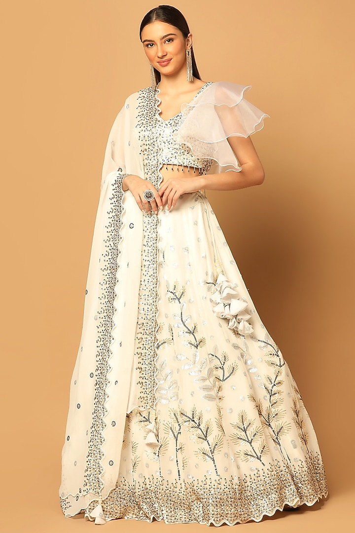White Georgette Hand Embroidered Wedding Lehenga Set by Two Sisters By Gyans at Pernia's Pop Up Shop