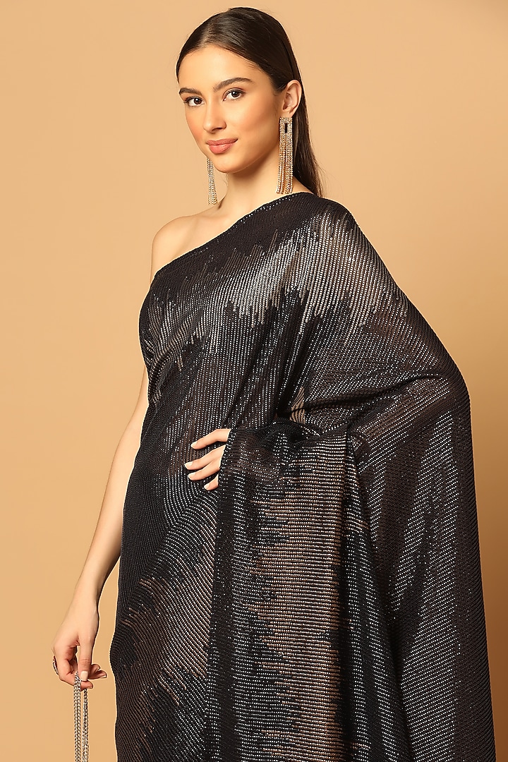 Black Georgette Sequinned Wedding Saree Set by Two Sisters By Gyans at Pernia's Pop Up Shop