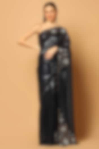 Black Georgette Embroidered Wedding Saree Set by Two Sisters By Gyans at Pernia's Pop Up Shop