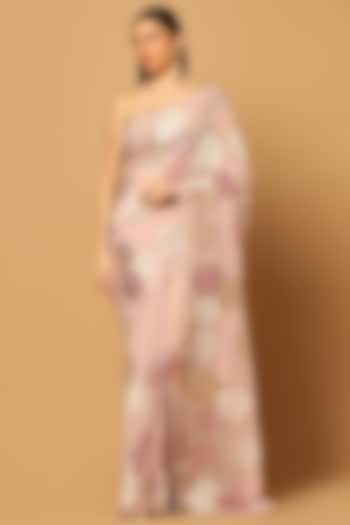 Blush Pink Georgette Embroidered Wedding Saree Set by Two Sisters By Gyans at Pernia's Pop Up Shop