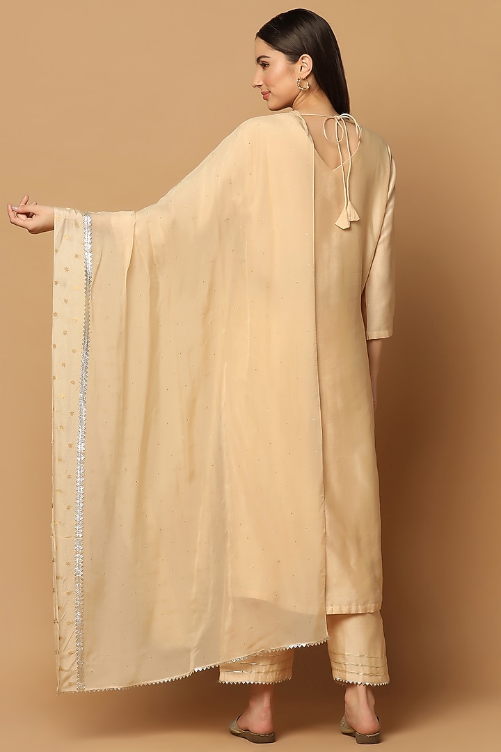 Beige Cotton Chanderi Embroidered Kurta Set by Two Sisters By Gyans at Pernia's Pop Up Shop