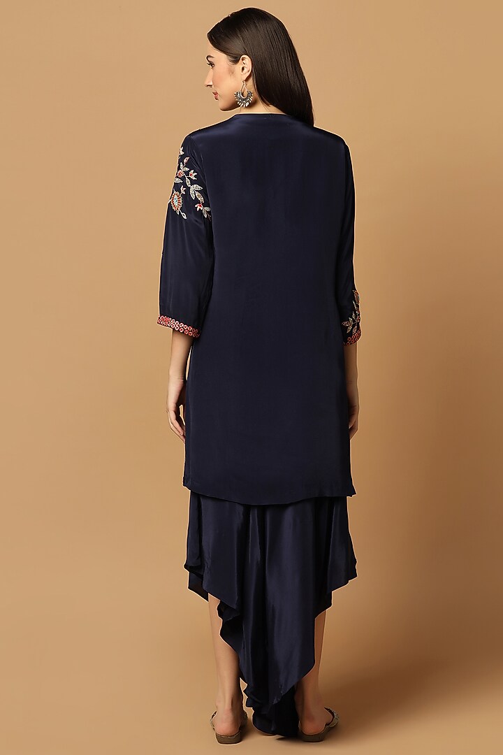 Navy Blue Crepe Embellished Cape Set by Two Sisters By Gyans at Pernia's Pop Up Shop