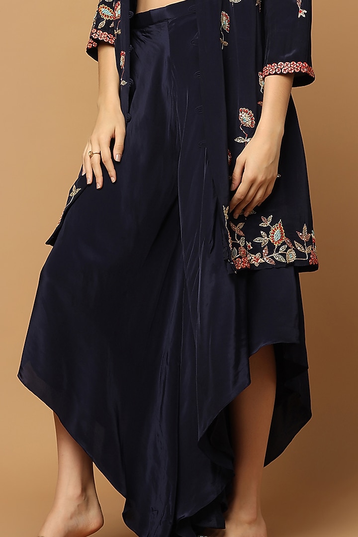 Navy Blue Crepe Embellished Cape Set by Two Sisters By Gyans at Pernia's Pop Up Shop