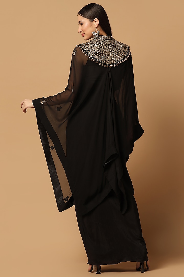 Black Georgette Hand Embroidered Kaftan Cape Set by Two Sisters By Gyans at Pernia's Pop Up Shop
