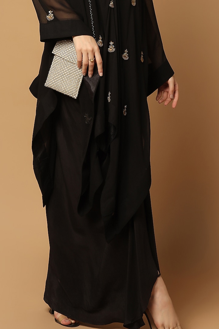 Black Georgette Hand Embroidered Kaftan Cape Set by Two Sisters By Gyans at Pernia's Pop Up Shop