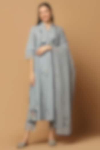 Grey Cotton Thread Embroidered A-Line Kurta Set by Two Sisters By Gyans at Pernia's Pop Up Shop