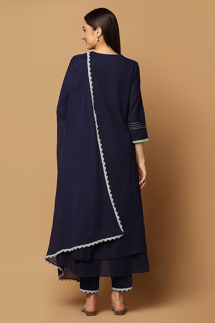 Navy Blue Cotton Resham Embroidered A-line Kurta Set by Two Sisters By Gyans at Pernia's Pop Up Shop