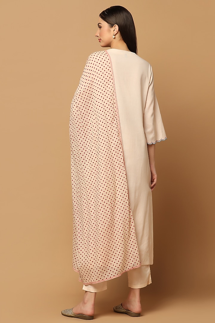 Nude Peach Cotton Applique Embroidered A-line Kurta Set by Two Sisters By Gyans at Pernia's Pop Up Shop