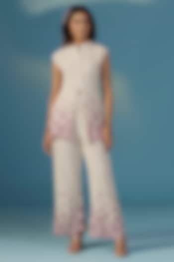 White Organic Jute Floral Hand Embroidered Co-Ord Set by Two Sisters By Gyans at Pernia's Pop Up Shop