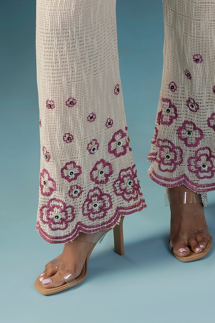 White Organic Jute Floral Hand Embroidered Co-Ord Set by Two Sisters By Gyans at Pernia's Pop Up Shop