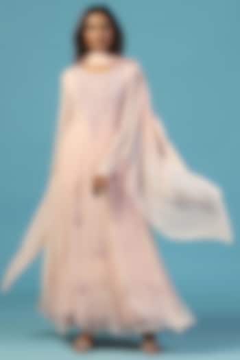 Pink Georgette Thread Hand Embroidered Wedding Anarkali Set by Two Sisters By Gyans at Pernia's Pop Up Shop