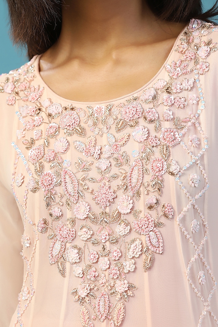 Pink Georgette Thread Hand Embroidered Wedding Anarkali Set by Two Sisters By Gyans at Pernia's Pop Up Shop